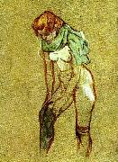 toulouse-lautrec kvinna som drar pa sig strumpan oil painting reproduction