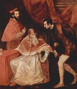 Titian Portrat des Papstes Paulus III mit Kardinal Alessandro Farnese und Herzog Ottavio Farnese. oil painting reproduction