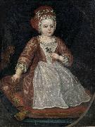 Bildnis eines kleinen Madchens in rotem Kleid mit weiber Schurze