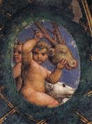 Correggio Two ovals depicting a putto with a stag's head and a putto with a greyhound oil painting reproduction