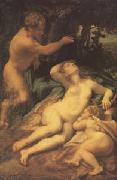 Correggio Venus,Satyr and Cupid (mk05) oil painting on canvas