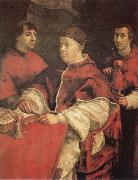 Raphael Pope Leo X with Cardinals Giulio de'Medici and Luigi de'Rossi oil painting reproduction