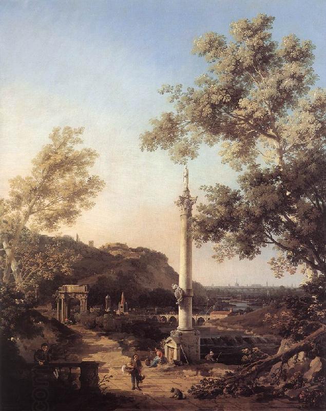 Canaletto Capriccio: River Landscape with a Column f China oil painting art