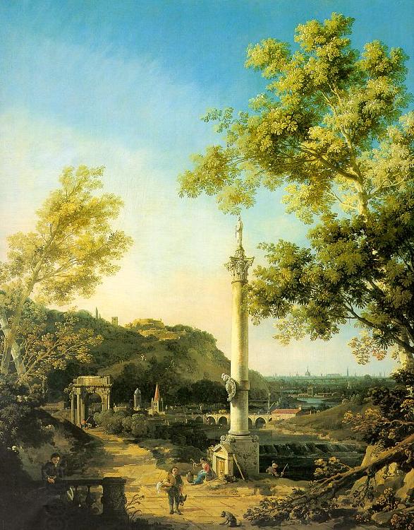 Canaletto Capriccio-River Landscape with a Column, a Ruined Roman Arch and Reminiscences of England oil painting picture
