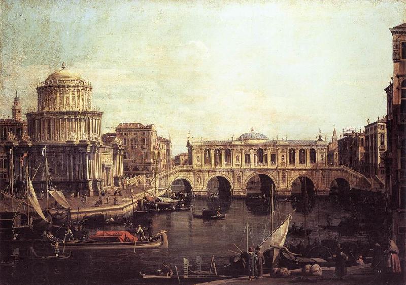 Canaletto Capriccio: The Grand Canal, with an Imaginary Rialto Bridge and Other Buildings fg China oil painting art