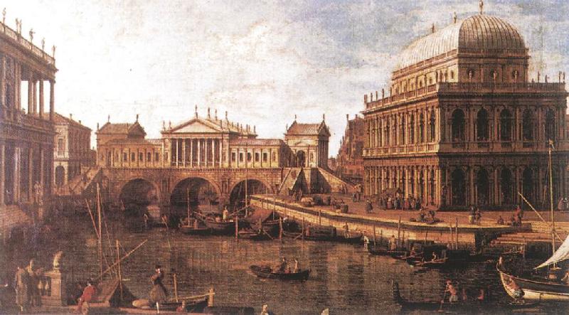 Canaletto Capriccio: a Palladian Design for the Rialto Bridge, with Buildings at Vicenza China oil painting art