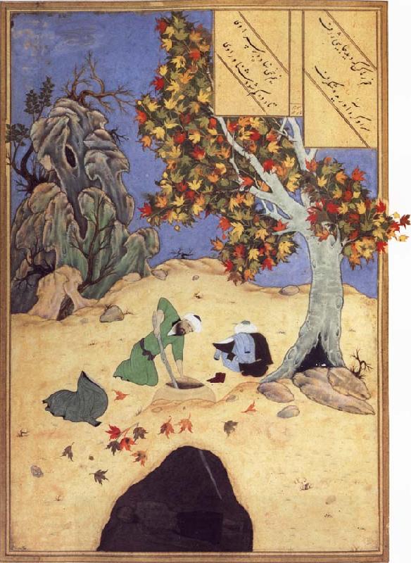 Bihzad The saintly Bishr fishes up the corpse of the blaspheming Malikha from the magic well which is the fount fo life