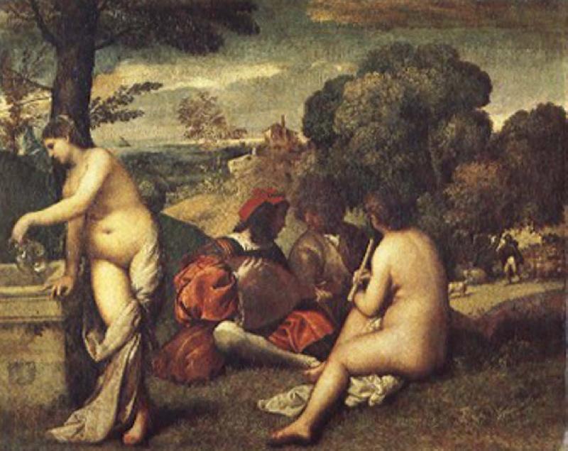 Giorgione Pastoral ensemble oil painting picture