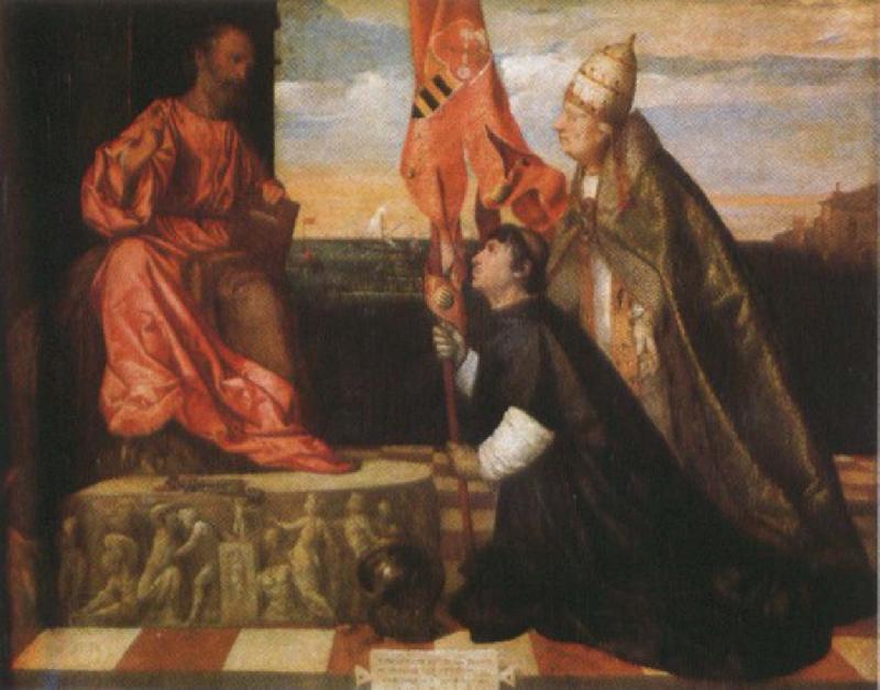 Titian By Pope Alexander six th as the Saint Mala enterprise's hero were introduced that kneels in front of Saint Peter's Ge the cloths wears Salol oil painting picture