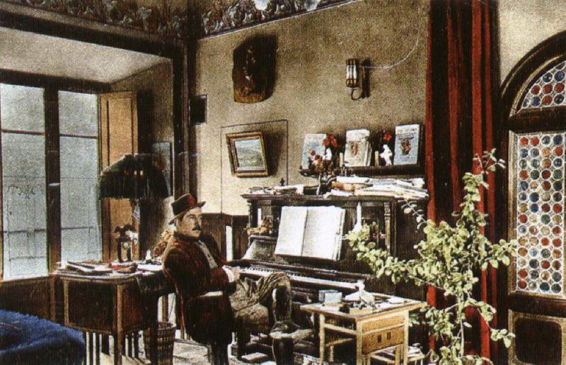 puccini puccini at home in the music room of his villa at torre del lago China oil painting art