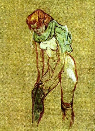 toulouse-lautrec kvinna som drar pa sig strumpan oil painting picture