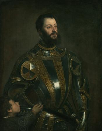 Titian Portrait of Alfonso d'Avalos (1502-1546), in Armor with a Page