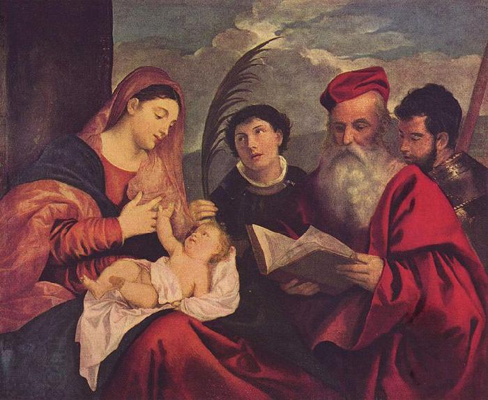 Titian Maria mit dem Kinde, dem Hl. Stephan, Hl. Hieronymus und Hl. Mauritius oil painting picture