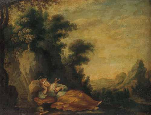 Anonymous Saint Dorothea meditating in a landscape oil painting picture