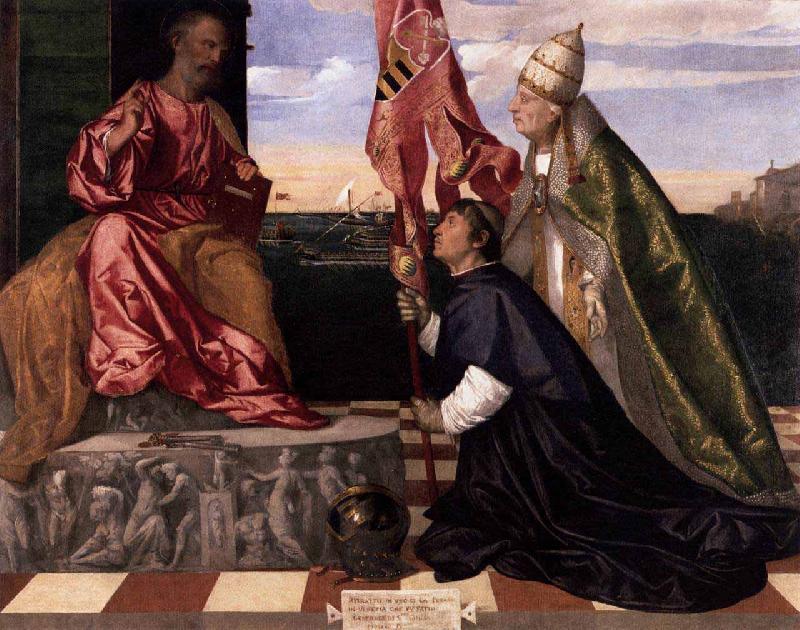 Titian Jacopo Pesaro being presented by Pope Alexander VI to Saint Peter oil painting picture