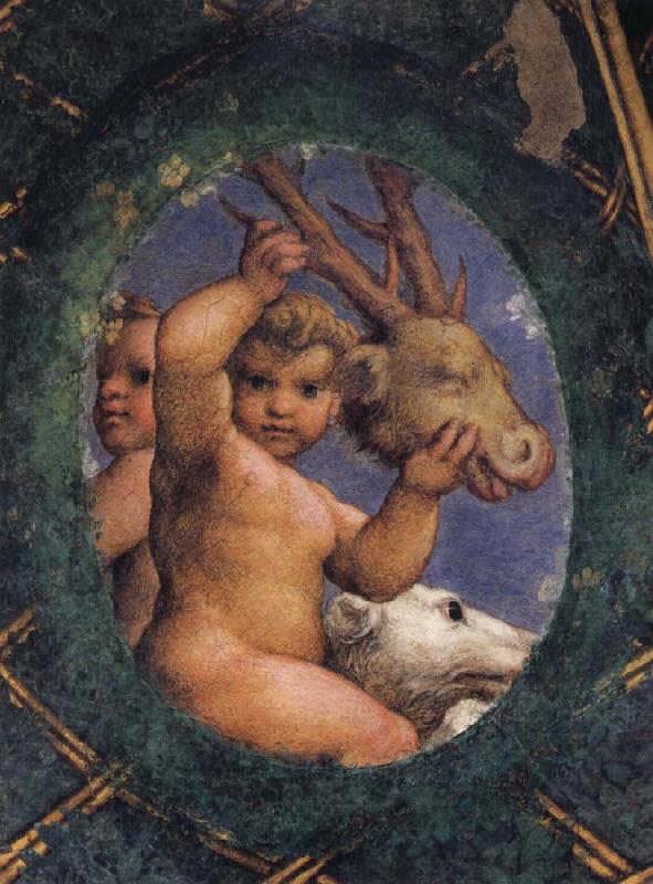 Correggio Two ovals depicting a putto with a stag's head and a putto with a greyhound China oil painting art