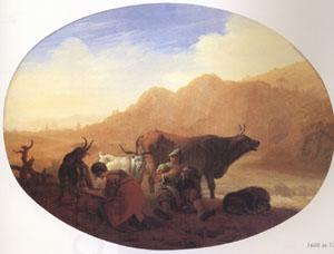 Bamboccio Herdsmen in a Mountainous Landscape oil painting picture