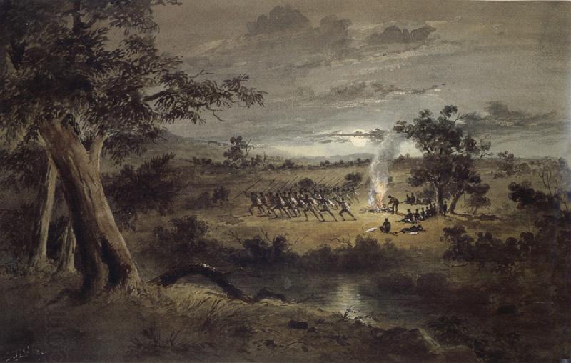 S.T.Gill Corroboree at night oil painting picture